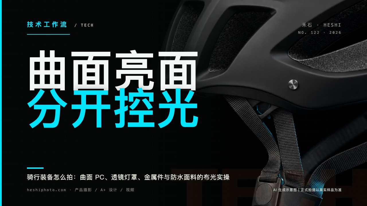头盔曲面亮面与金属件微距电光青暗调封面