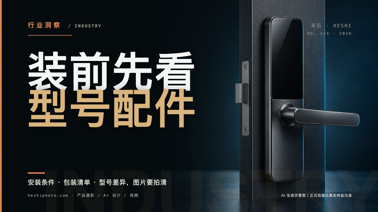 深色背景下安装在木门板上的智能门锁 AI 生成示意图