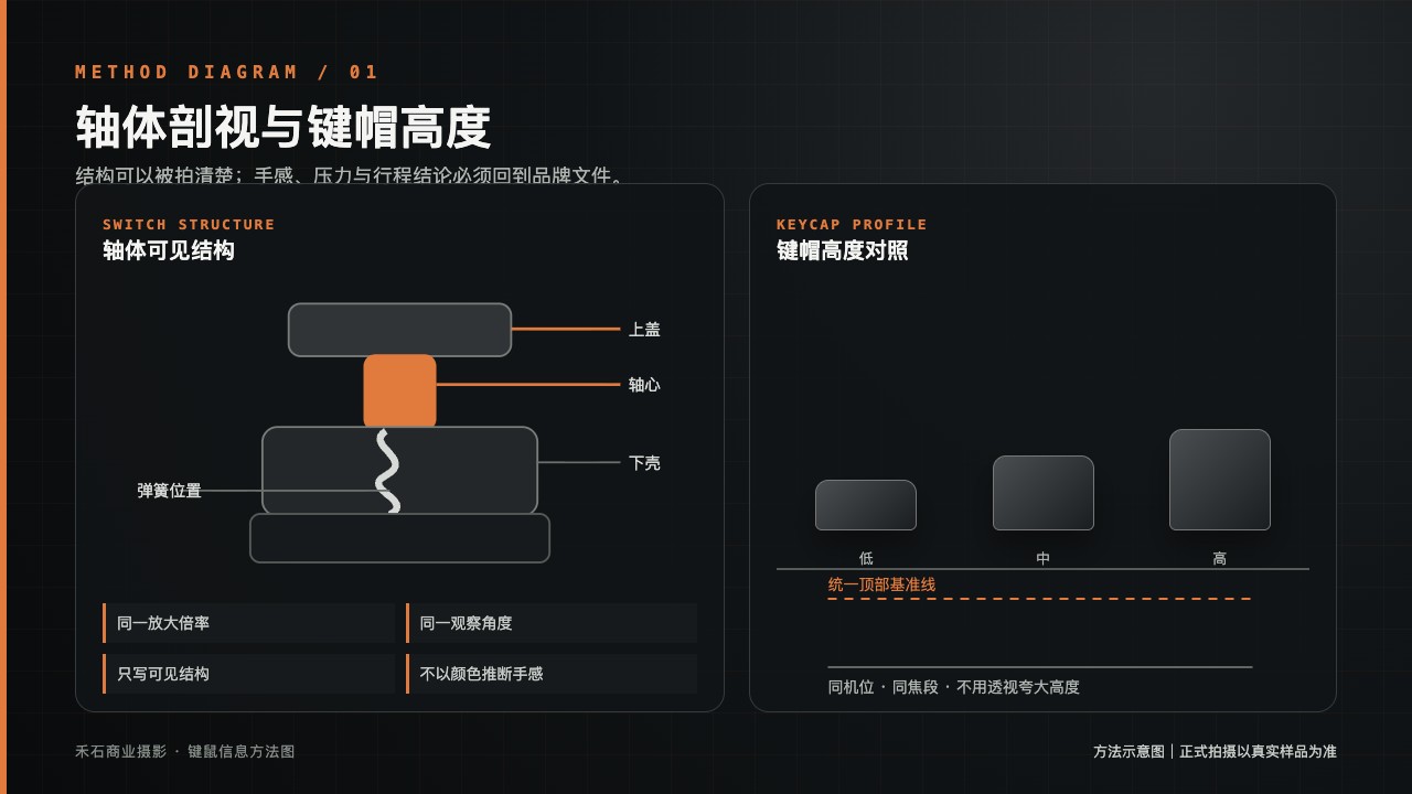 轴体剖视与键帽高度对照示意