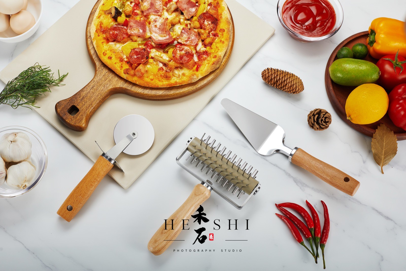 木柄披萨工具套装 · 家居餐厨 产品拍摄案例 - 禾石商业摄影